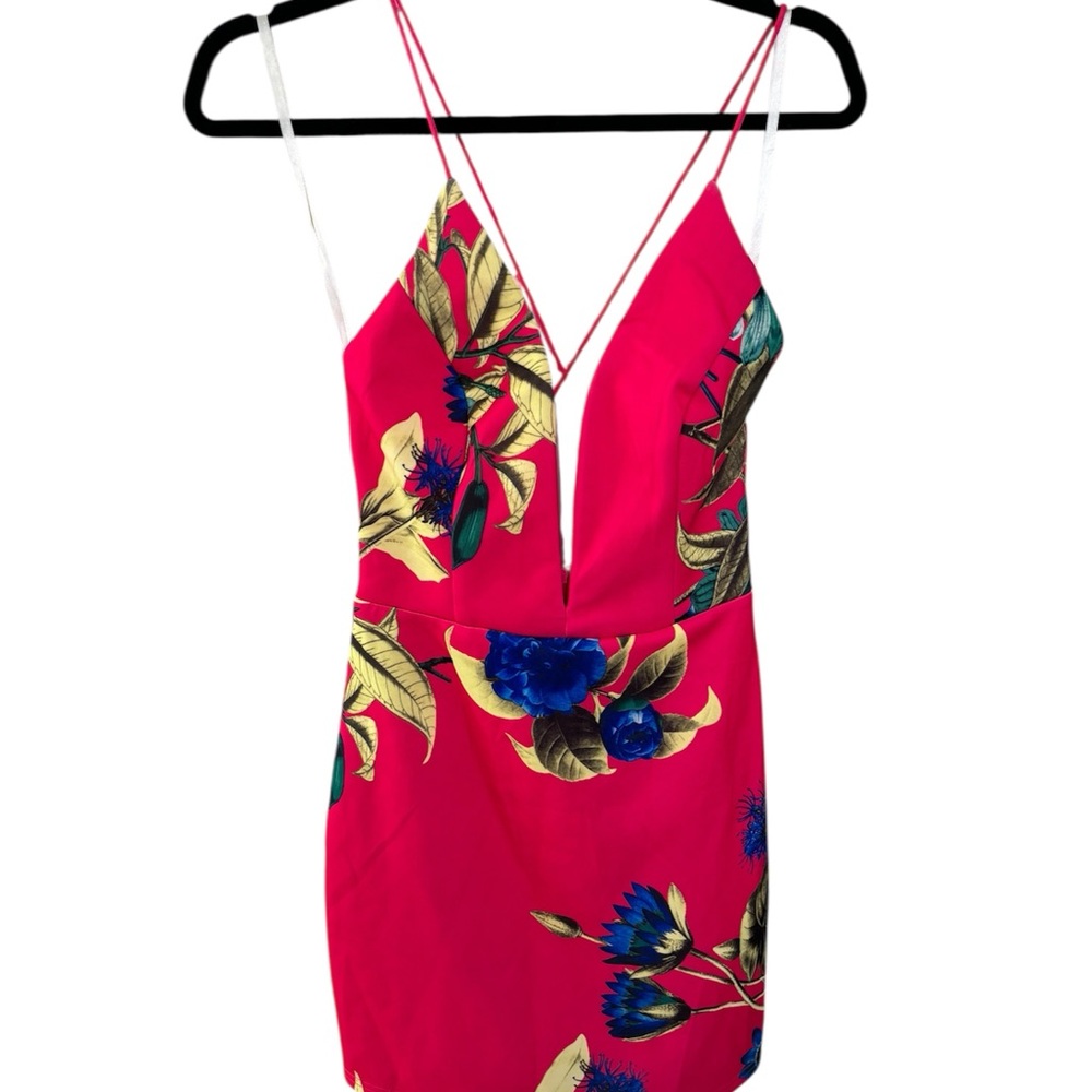 Hot Pink Floral Plunge Slip Dress